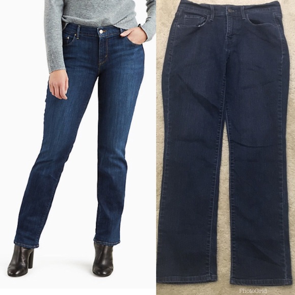 Levis 505™ Straight Jeans Dark Wash Stretch Blue Denim 9 Inch Rise Size 4 - Picture 1 of 9